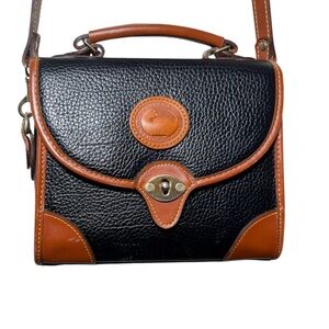 Vintage Dooney & Bourke Carrier Satchel Crossbody Black Leather British Tan 90s